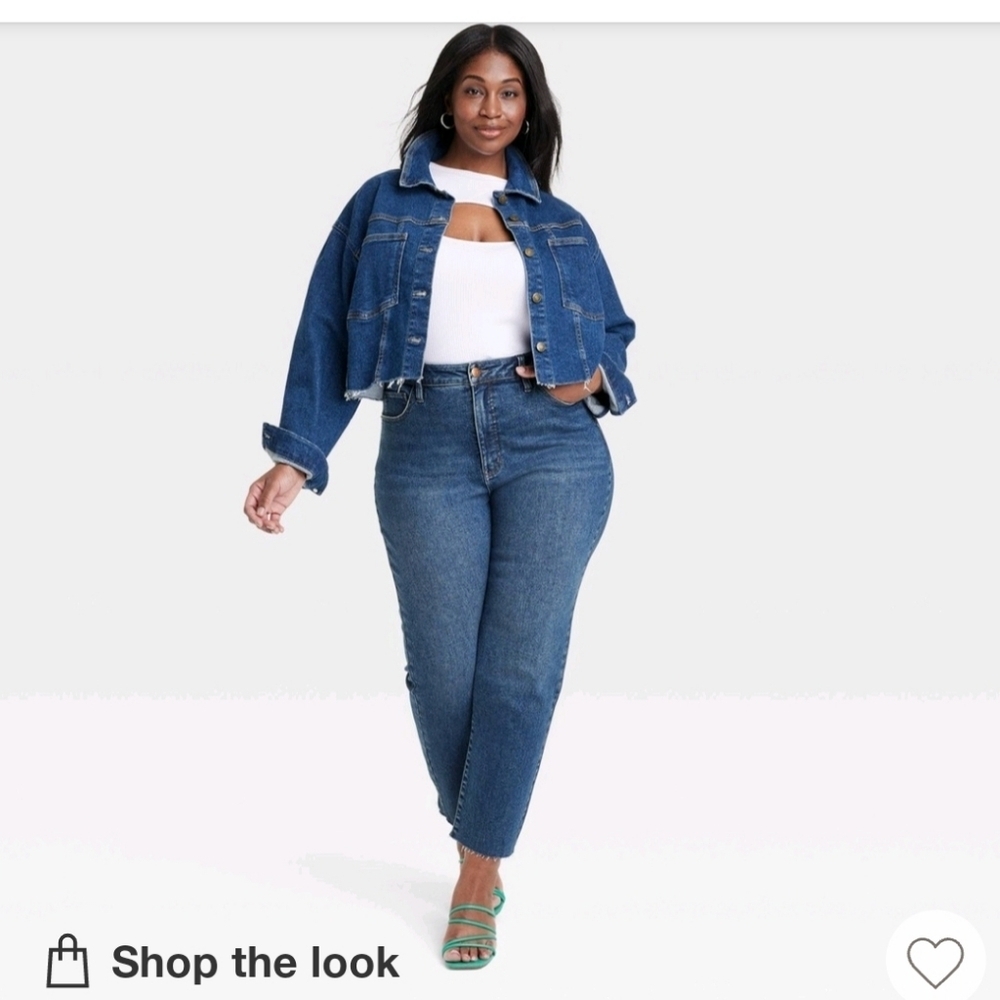 Dark wash high rise ankle length straight jeans